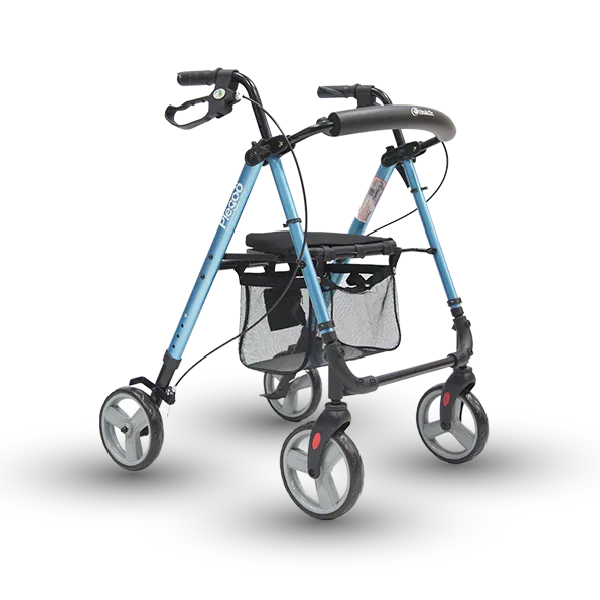 Andadera Rollator de Aluminio Ultra Compacta de Lujo con Ruedas - Azul Brillante