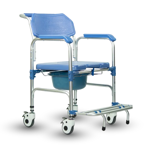  Silla Cómodo Ducha de Aluminio con Reposapiés Integrado, Color Azul
